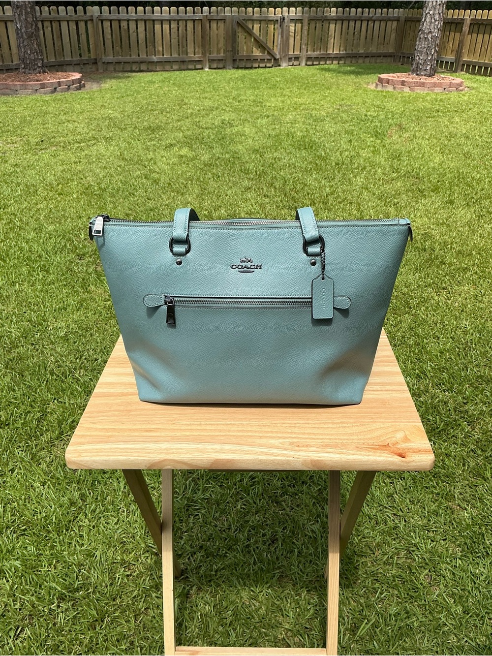 Coach Teal Green Leather Gallery Tote - Picture 12 of 14